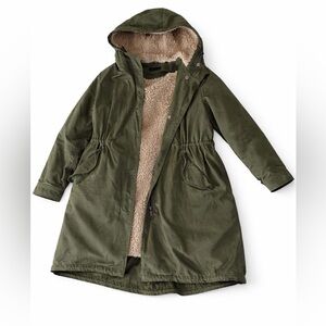 Uniqlo Olive Green Hooded Sherpa-Lined Parka Coat